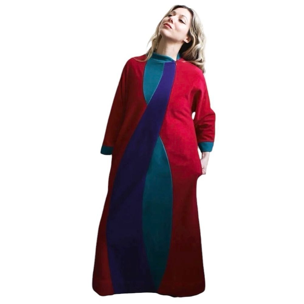 Vintage Vanity Fair Vintage Multicolor Velour Colorblock Nightgown Robe M
